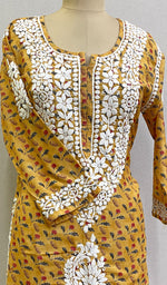 Load image into Gallery viewer, Yellow Women's Lucknowi Handcrafted Cotton Chikankari Kurti