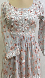 将图像加载到图库查看器中, Rehnuma Women's Lakhnavi Handcrafted Printed Mulmul Cotton Chikankari Top - HONC0162235