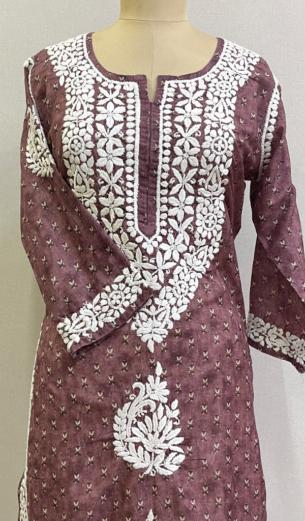 Aisha Women's Lucknowi Handcrafted Muslin Chikankari Kurti - HONC0174529