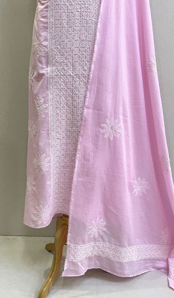 Pink Women's Lakhnavi Handcrafted Cotton Chikankari Full Suit Material
