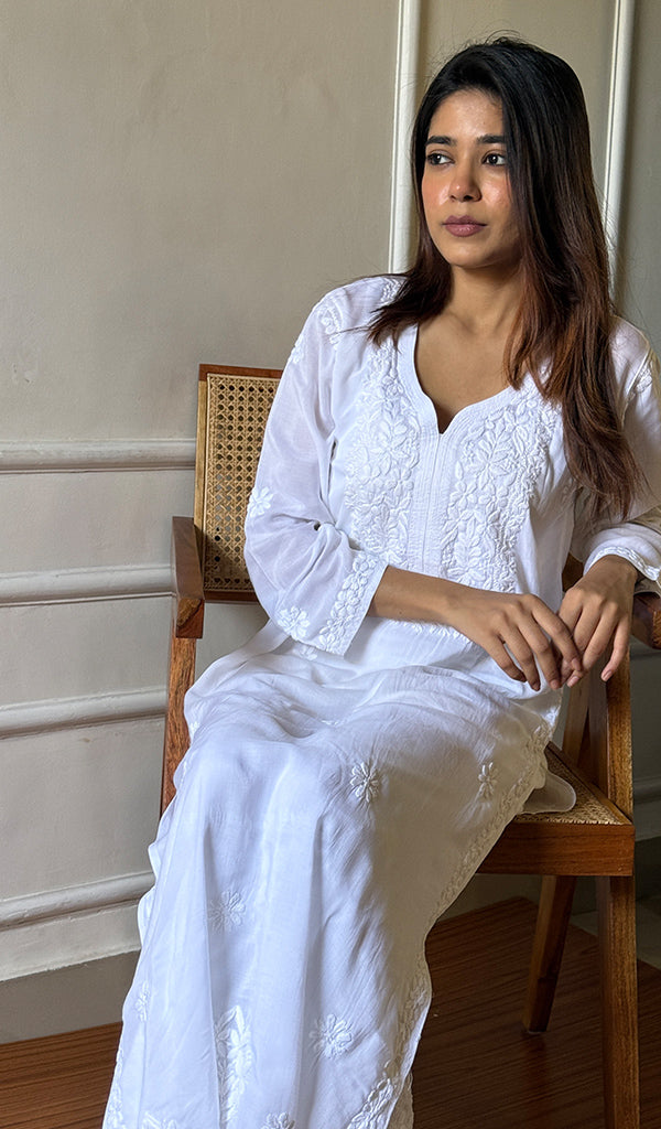 Women's Lucknowi Handcrafted Modal Cotton Chikankari Kurti - HONC0162013