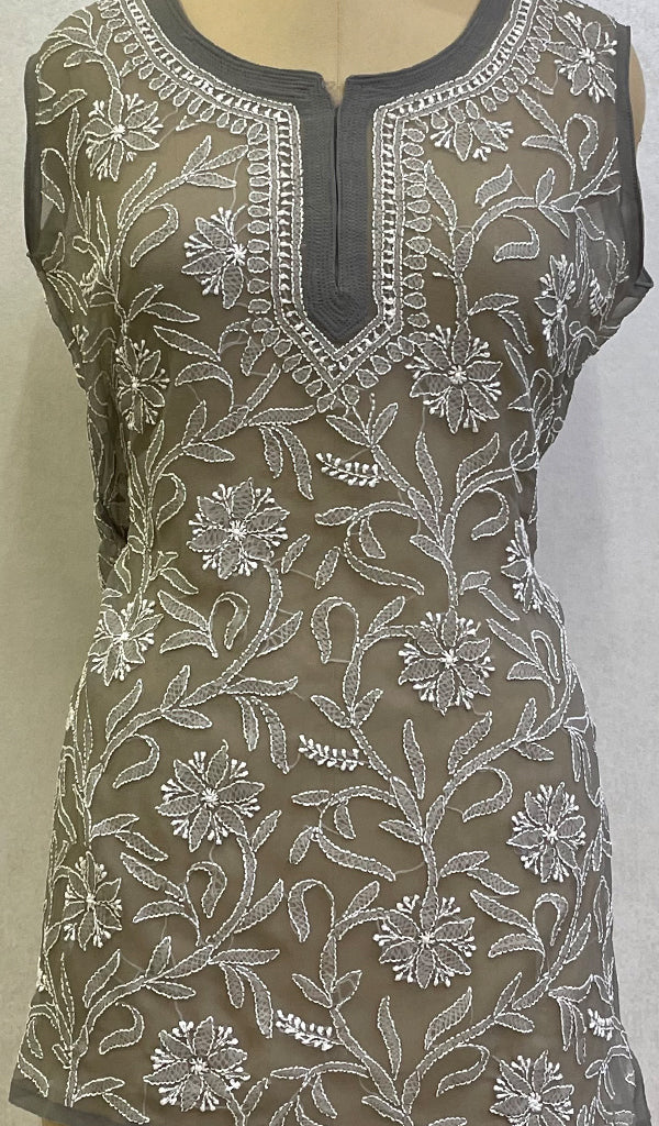 Anisha Women's Lucknowi Handcrafted Faux-Georgette Chikankari Top- HONC0140436
