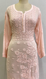 Load image into Gallery viewer, Women's Lakhnavi Handcrafted Viscose Georgette Chikankari Kurti- HONC0170652