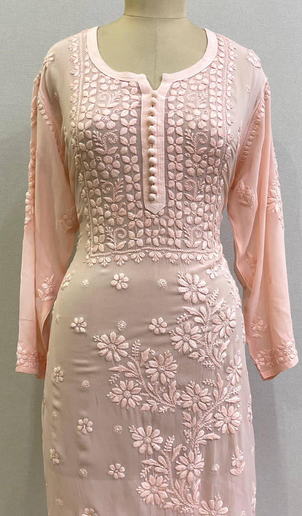 Women's Lakhnavi Handcrafted Viscose Georgette Chikankari Kurti- HONC0170652