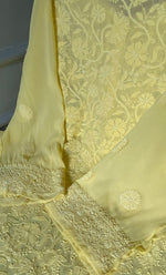 Load image into Gallery viewer, Women's Lakhnavi Handcrafted Pure Silk Georgette Semi -Stitched Chikankari Kurti Fabric - HONC0274183