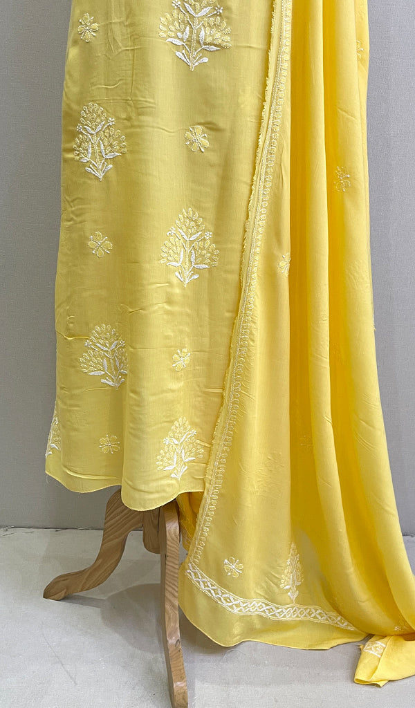 Women's Lakhnavi Handcrafted Modal Cotton Chikankari Kurta And Dupatta Set - HONC0197245