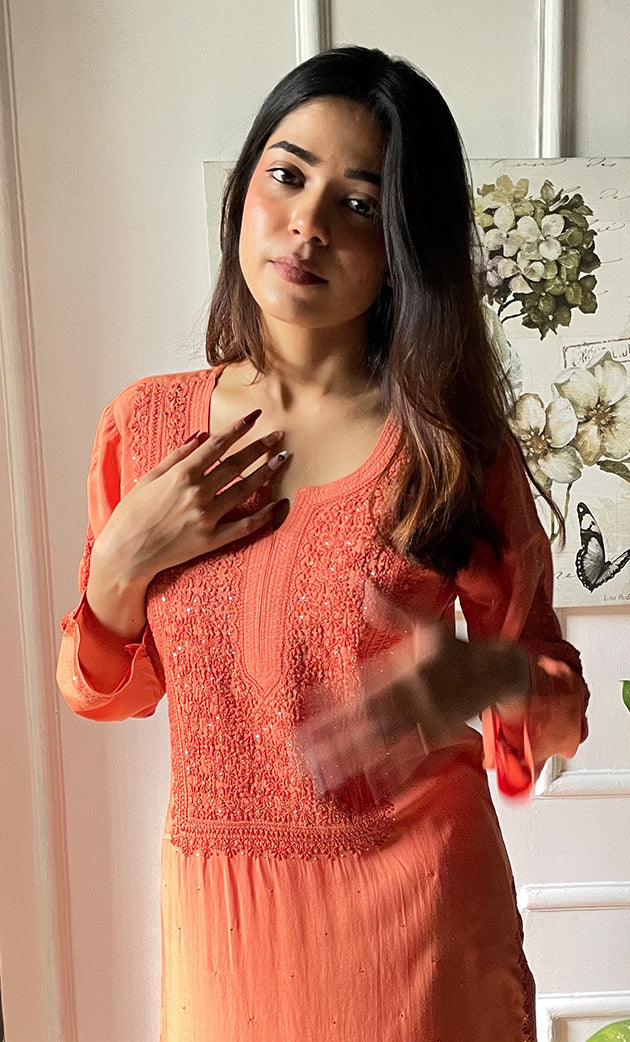 Rooh Women's Lucknowi Handcrafted Modal Cotton Chikankari Kurti - HONC0264899