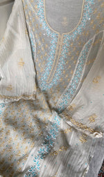 Load image into Gallery viewer, Saziya Women's Lakhnavi Handcrafted Mul Chanderi Semi - Stitchd Kurta And Dupatta Set - HONC0307231