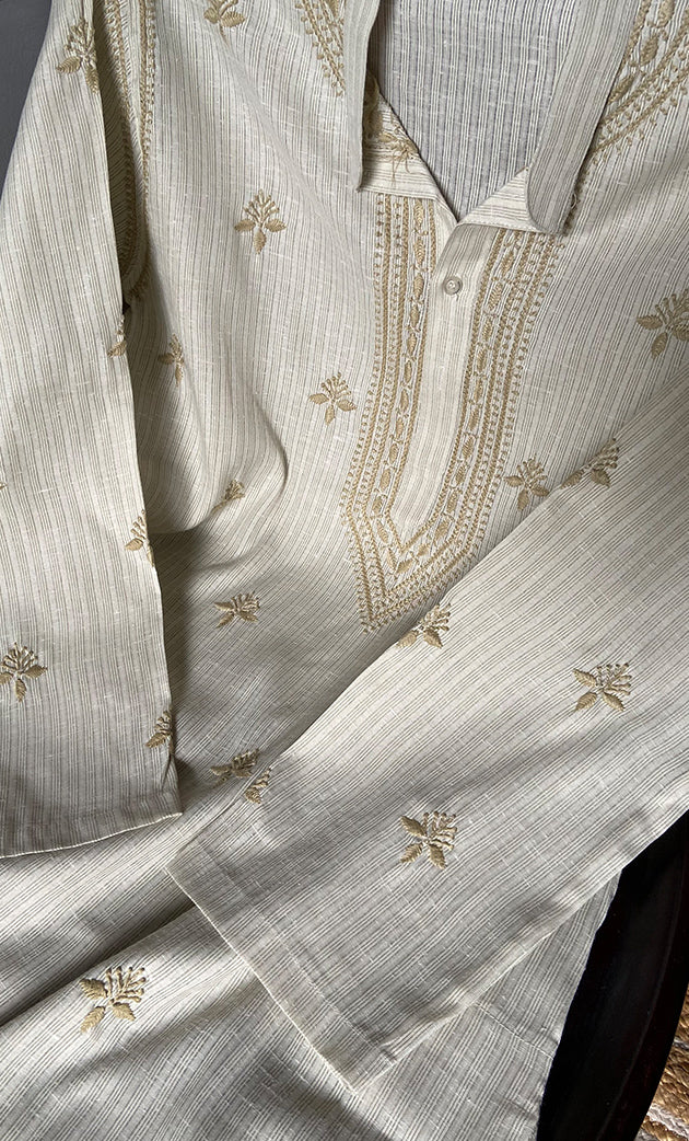 Men's Lucknowi Handcrafted Cotton Chikankari Kurta - HONC0298854