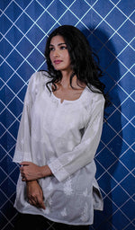 将图像加载到图库查看器中, Women's Lakhnavi Handcrafted Cotton Chikankari Top - HONC0214137