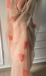 Load image into Gallery viewer, Women's Lucknowi Handcrafted Pure Organza Silk Chikankari Saree - HONC0294647