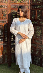 Load image into Gallery viewer, Women's Lucknowi Handcrafted Chanderi Silk Chikankari Kurti - HONC0126984
