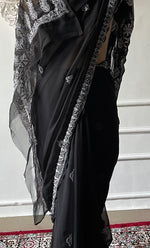 Load image into Gallery viewer, Women's Lucknowi Handcrafted Faux-Georgette Chikankari Saree - HONC0188877