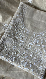 Load image into Gallery viewer, Women's Lakhnavi Handcrafted Tissue Chanderi Chikankari Unstitched Kurta And Dupatta Set- HONC0242483