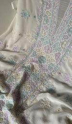 Load image into Gallery viewer, Women's Lakhnavi Handcrafted Pure Silk Georgette Chikankari Kurta and Dupatta set - HONC0249934