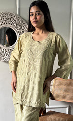 Load image into Gallery viewer, Imara Women's Lakhnavi Handcrafted Chanderi Silk Chikankari Top And Pant Set - HONC0340438