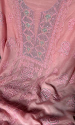 Load image into Gallery viewer, Women's Lakhnavi Handcrafted Mul Chanderi Chikankari Unstitched Kurti Fabric - HONC0307146