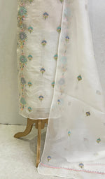 将图像加载到图库查看器中, Women's Lakhnavi Handcrafted Pure Organza Chikankari Unstitched Kurta And Dupatta Set - HONC0147631