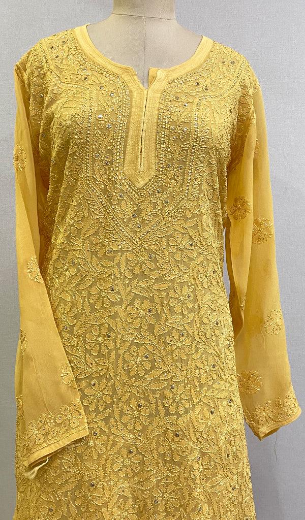 Shadleen Women's Lucknowi Handcrafted Viscose Georgette Chikankari Kurta Gharara Set - HONC0195688