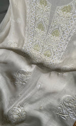 Load image into Gallery viewer, Women's Lakhnavi Handcrafted Mul Chanderi Unstitched Kurta And Dupatta Set- HONC0313319