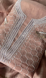 Load image into Gallery viewer, Haaniya Women's Lakhnavi Handcrafted Mul Chanderi Unstitched Kurta And Dupatta Set - HONC0260579