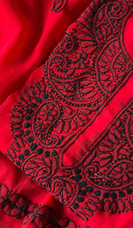 Load image into Gallery viewer, Red Color Women Lucknowi Handcrafted Faux-Georgette Chikankari Semi - Stitched Suit Material