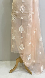 Load image into Gallery viewer, Women's Lakhnavi Handcrafted Pure Organza Chikankari Unstitched Kurta And Dupatta Set- HONC0176428