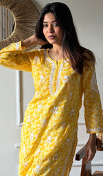 Load image into Gallery viewer, Shagufta Women's Lakhnavi Handcrafted Cotton Chikankari Kurti- HONC0350562