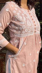 Load image into Gallery viewer, Women's Lakhnavi Handcrafted Cotton Chikankari Kurti - HONC0268667