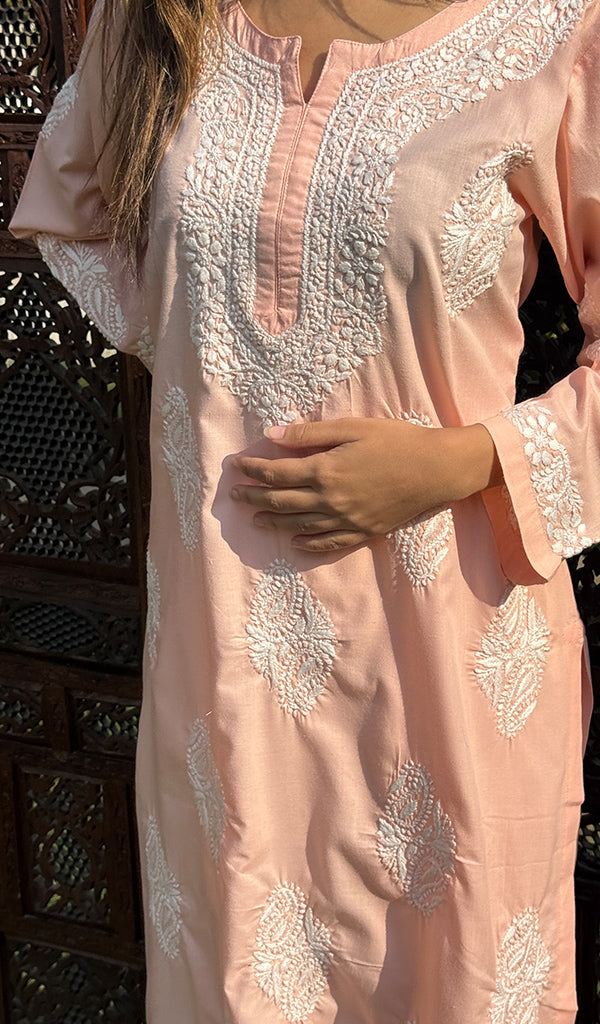 Zoha Women's Lucknowi Handcrafted Cotton Chikankari Kurti - HONC0234312