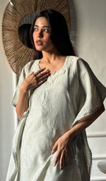 Load image into Gallery viewer, Women's Lucknowi Handcrafted Munga silk Chikankari Kaftan - HONC0316125