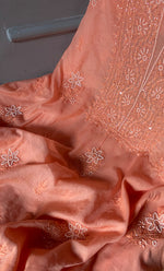 Load image into Gallery viewer, Women's Lakhnavi Handcrafted Mul Chanderi Unstitched Chikankari Full Suit Material - HONC0307155