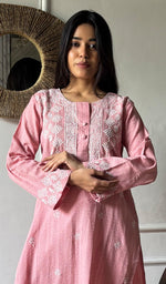 Load image into Gallery viewer, Women's Lakhnavi Handcrafted Cotton Chikankari Kurti - HONC0341097