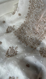 将图像加载到图库查看器中, Women's Lakhnavi Handcrafted Pure Organza Chikankari Unstitched Kurta And Dupatta Set-  HONC02831111