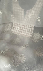 Load image into Gallery viewer, Women's Lakhnavi Handcrafted Pure Organza Chikankari Unstitched Kurta And Dupatta Set- HONC0304473