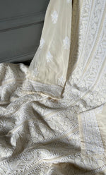 Load image into Gallery viewer, Women's Lakhnavi Handcrafted Pure Silk Georgette Chikankari Anarkali and Dupatta set - HONC02773309