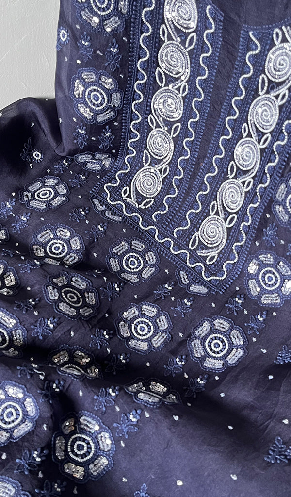 Women's Lakhnavi Handcrafted Pure Organza Chikankari Unstitched Kurta And Dupatta Set- HONC0272166