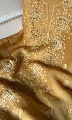 将图像加载到图库查看器中, Mainaaj Women's Lakhnavi Handcrafted Pure Organza Chikankari Unstitched Kurta And Dupatta Set - HONC0330933