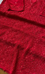 Load image into Gallery viewer, Yusra Women's Lakhnavi Handcrafted Viscose Georgette Chikankari Kurti- HONC0282690