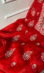 Load image into Gallery viewer, Women's Lakhnavi Handcrafted Pure Organza Chikankari Unstitched Kurta And Dupatta Set- HONC0311701