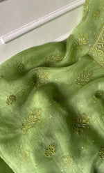 Load image into Gallery viewer, Women's Lakhnavi Handcrafted Pure Organza Chikankari Unstitched Kurta And Dupatta Set- HONC0328280