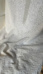 Load image into Gallery viewer, Lucknowi Handcrafted Pure Silk Georgette Chikankari Unstitched Men's Kurta Fabric - HONC026904