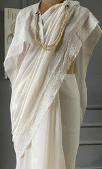 Load image into Gallery viewer, Women's Lakhnavi Handcrafted Mul Chanderi Chikankari Saree - HONC0301810