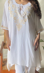 将图像加载到图库查看器中, Women's Lucknowi Handcrafted Cotton Chikankari Kaftan - HONC0297333