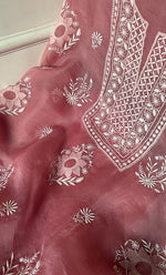 将图像加载到图库查看器中, Women's Lakhnavi Handcrafted Pure Organza Chikankari Unstitched Kurta And Dupatta Set- HONC0319190