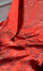 Load image into Gallery viewer, Women's Lakhnavi Handcrafted Mul Chanderi Semi - Stitched Anarkali And Dupatta Set - HONC0282402