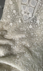 Load image into Gallery viewer, Women's Lakhnavi Handcrafted Pure Organza Chikankari Unstitched Kurta And Dupatta Set- HONC0308268