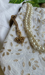 Load image into Gallery viewer, White Handcrafted Chikankari Embroidered Potli bag - HONC0287780