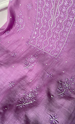 Load image into Gallery viewer, Women's Lakhnavi Handcrafted Mul Chanderi Unstitched Chikankari Full Suit Material - HONC0304381