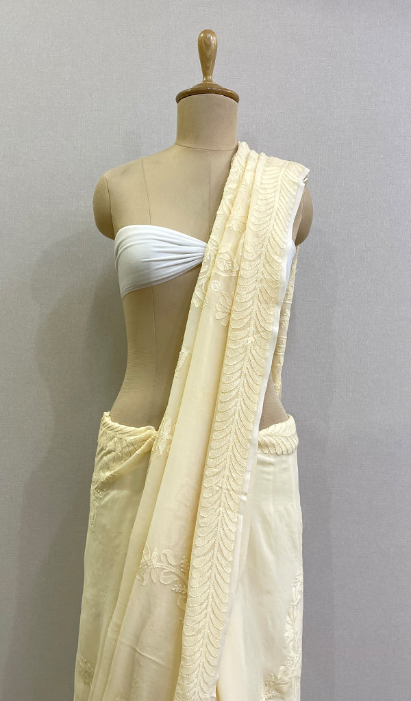 Women's Lakhnavi Handcrafted Chanderi Silk Chikankari Full Suit Material - HONC0165490
